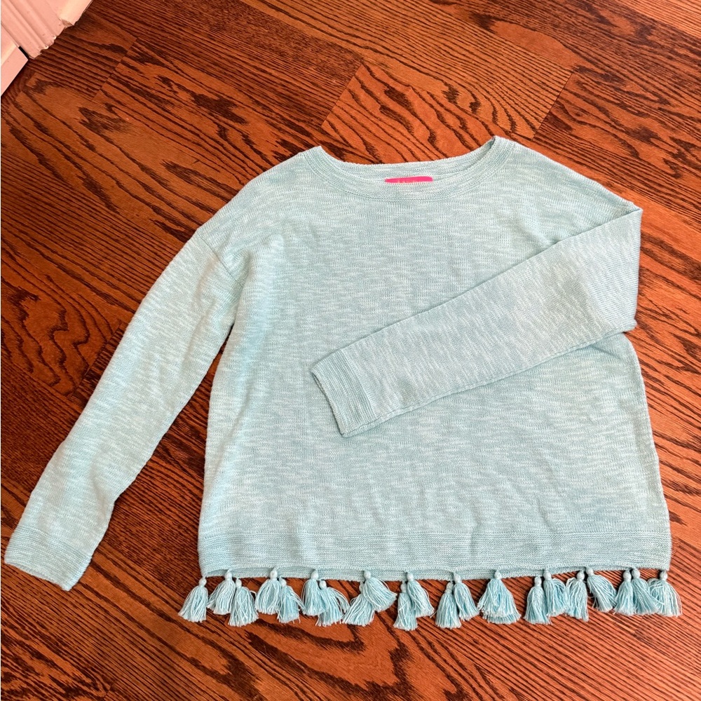 Lilly Pulitzer Light Blue Sweater with Tassel Hem